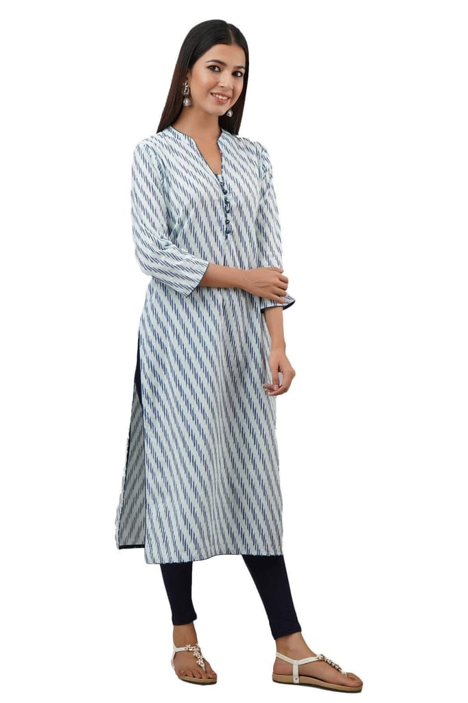JAIPURETHNICWEAVES Women's Cotton Cambric Lehriya Print Straight Kurta