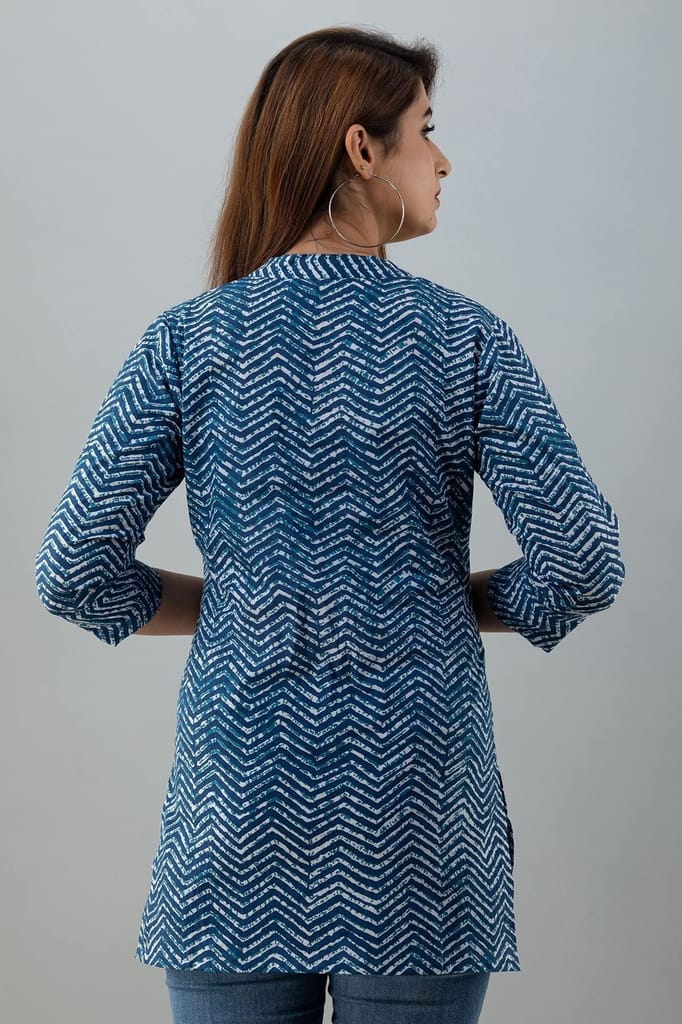 JAIPURETHNICWEAVESWomens Cotton Cambric Block Print Straight Tunic (Blue)