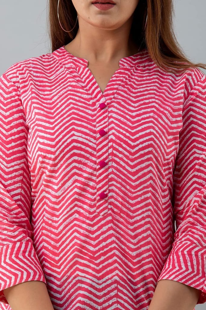 JAIPURETHNICWEAVESWomens Cotton Cambric Block Print Straight Tunic (Pink)