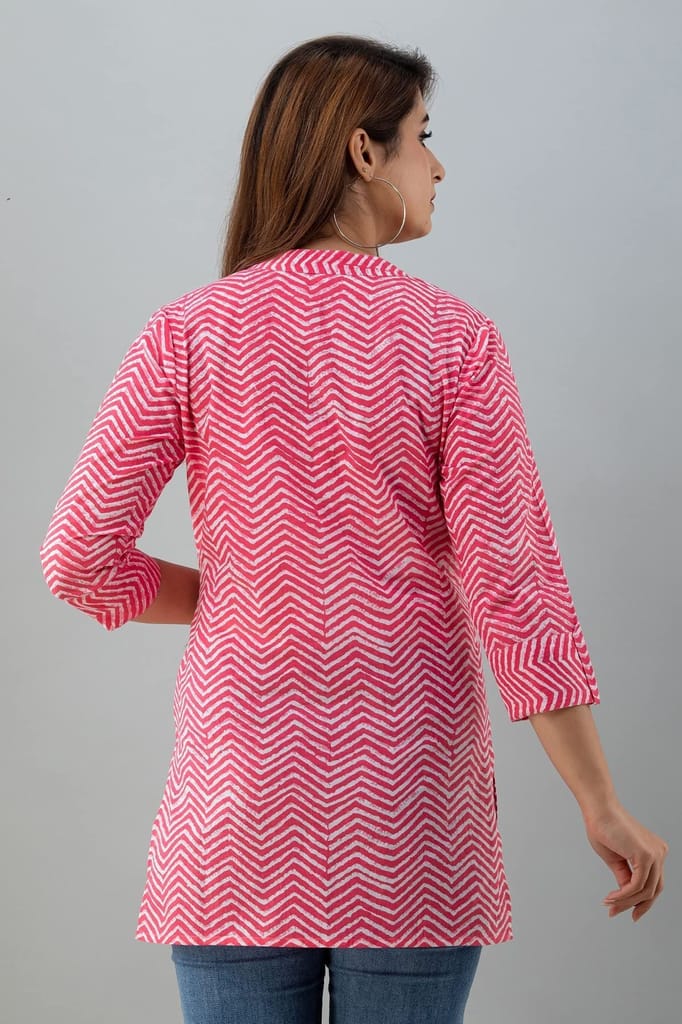 JAIPURETHNICWEAVESWomens Cotton Cambric Block Print Straight Tunic (Pink)