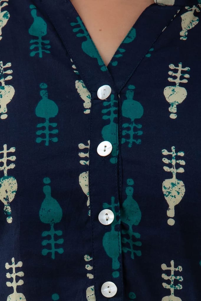 JAIPURETHNICWEAVESWomens Cotton Cambric Block Print Straight Tunic (Dark Blue)