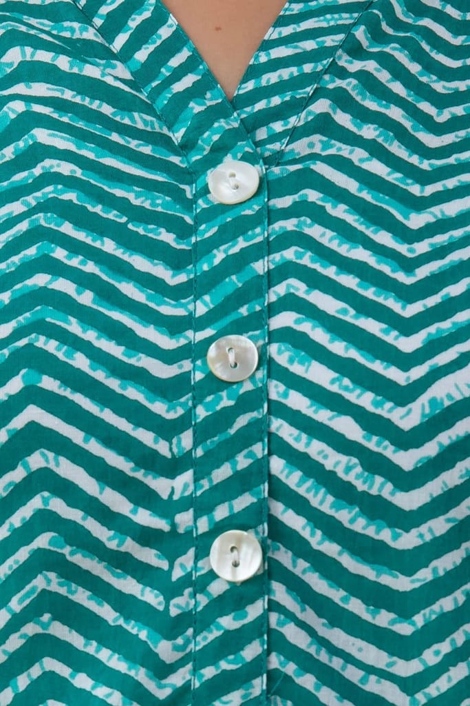 JAIPURETHNICWEAVESWomens Cotton Cambric Block Print Straight Tunic (Turquoise)
