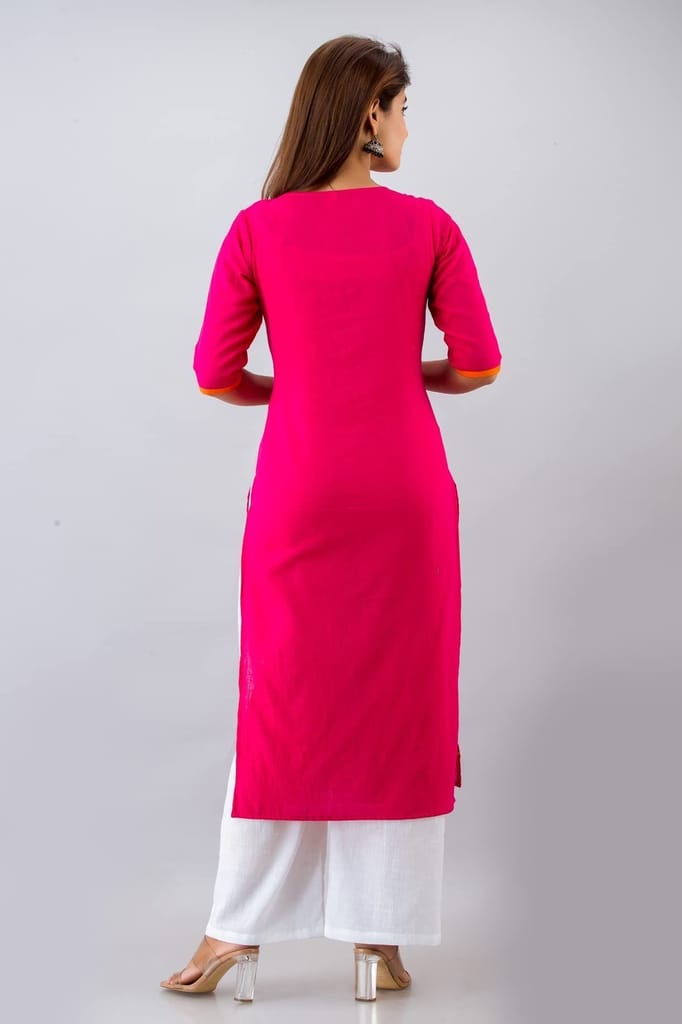 JAIPURETHNICWEAVESWomens Cotton Blend Embellished Straight Kurta (Pink)