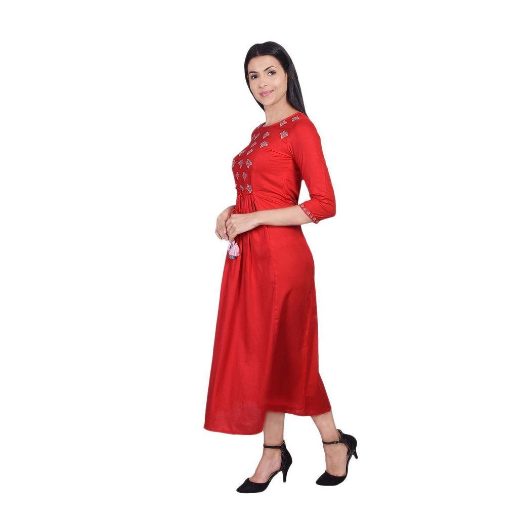 JAIPURETHNICWEAVES Women's Rayon Embroidered Anarkali Kurta