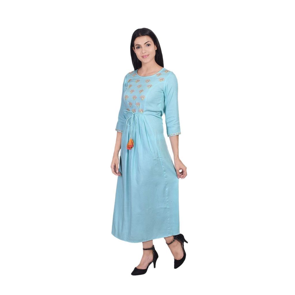 JAIPURETHNICWEAVES Women's Rayon Embroidered Anarkali Kurta