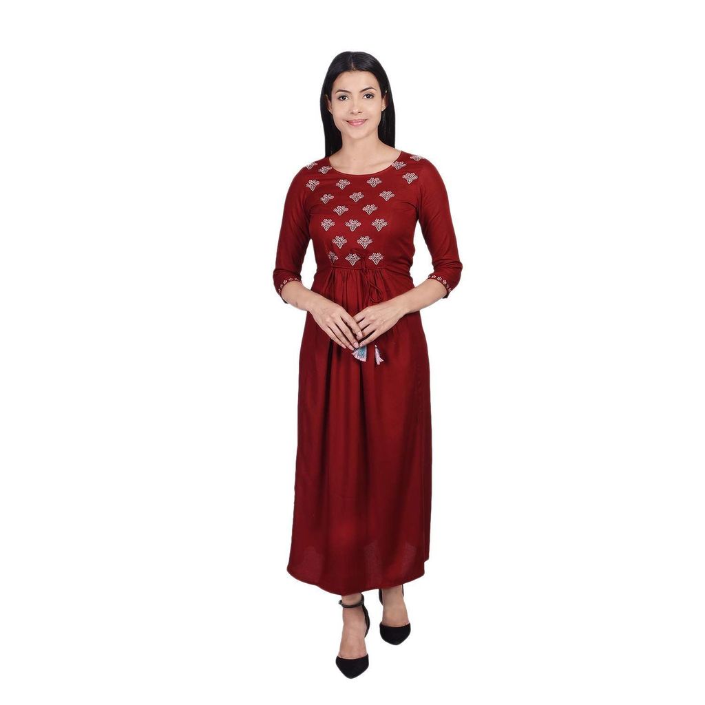JAIPURETHNICWEAVES Women's Rayon Embroidered Anarkali Kurta