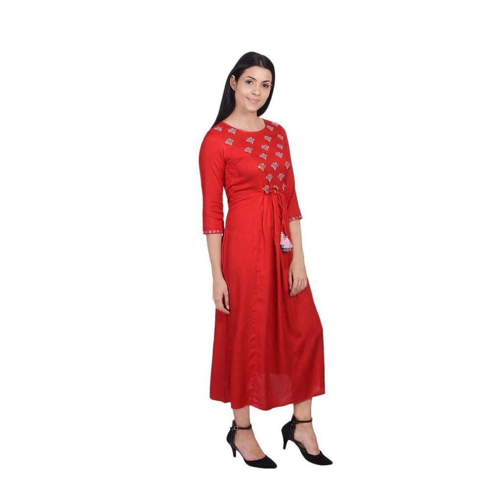 JAIPURETHNICWEAVES Women's Rayon Embroidered Anarkali Kurta