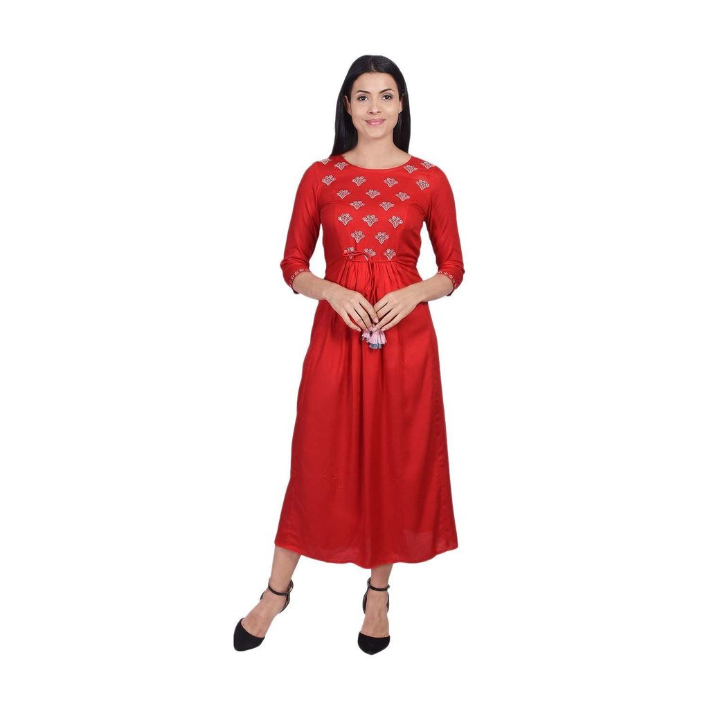 JAIPURETHNICWEAVES Women's Rayon Embroidered Anarkali Kurta