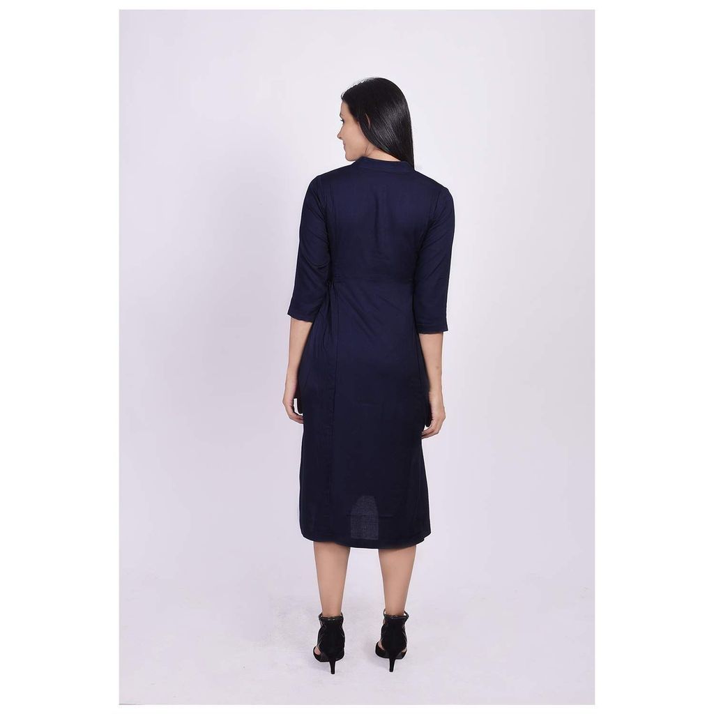JAIPURETHNICWEAVES Women's Rayon Solid A-Line Kurta (Navy)