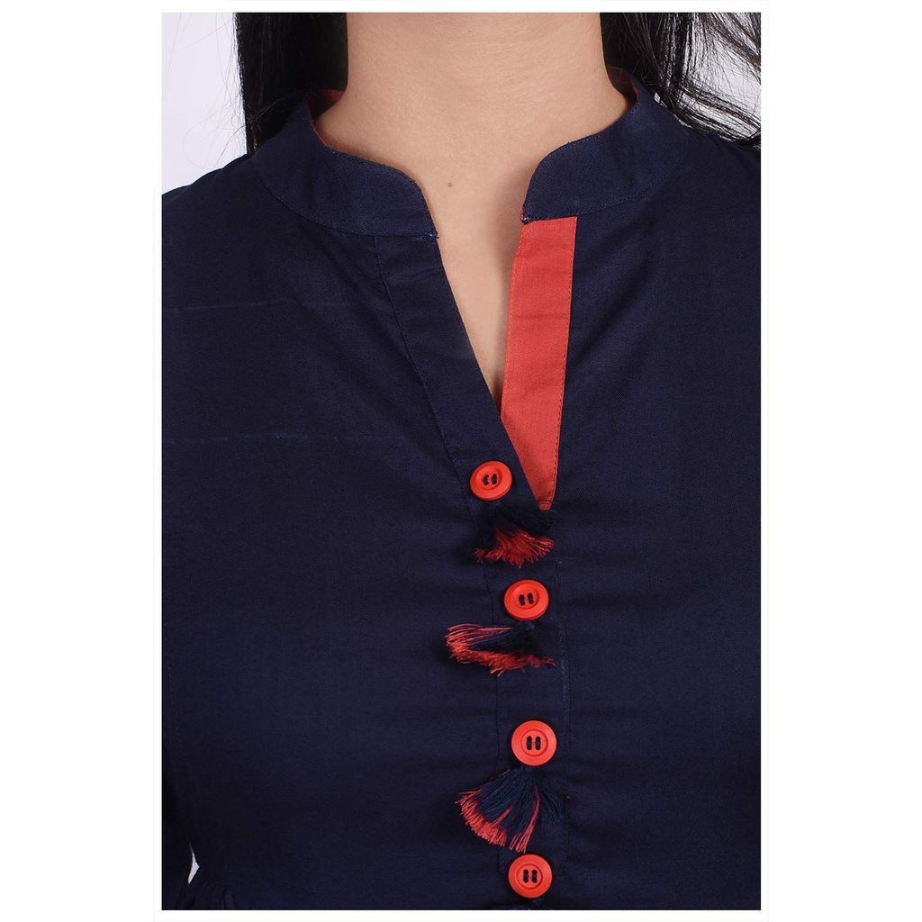 JAIPURETHNICWEAVES Women's Rayon Solid A-Line Kurta (Navy)