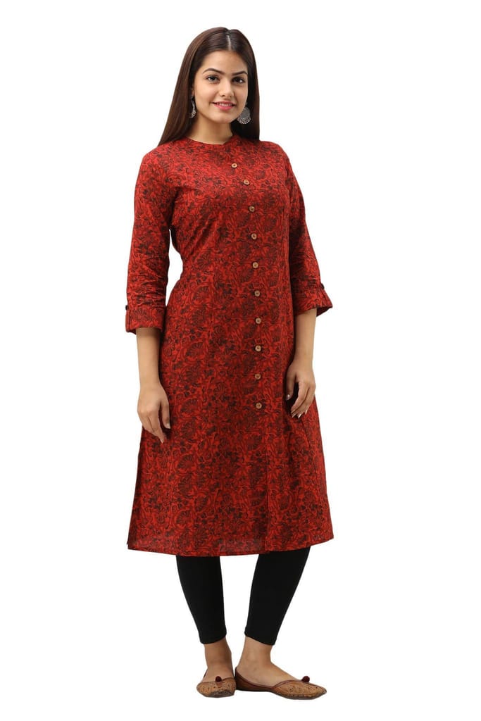 JAIPURETHNICWEAVES Women's Cotton Floral Printed A-Line Kurta