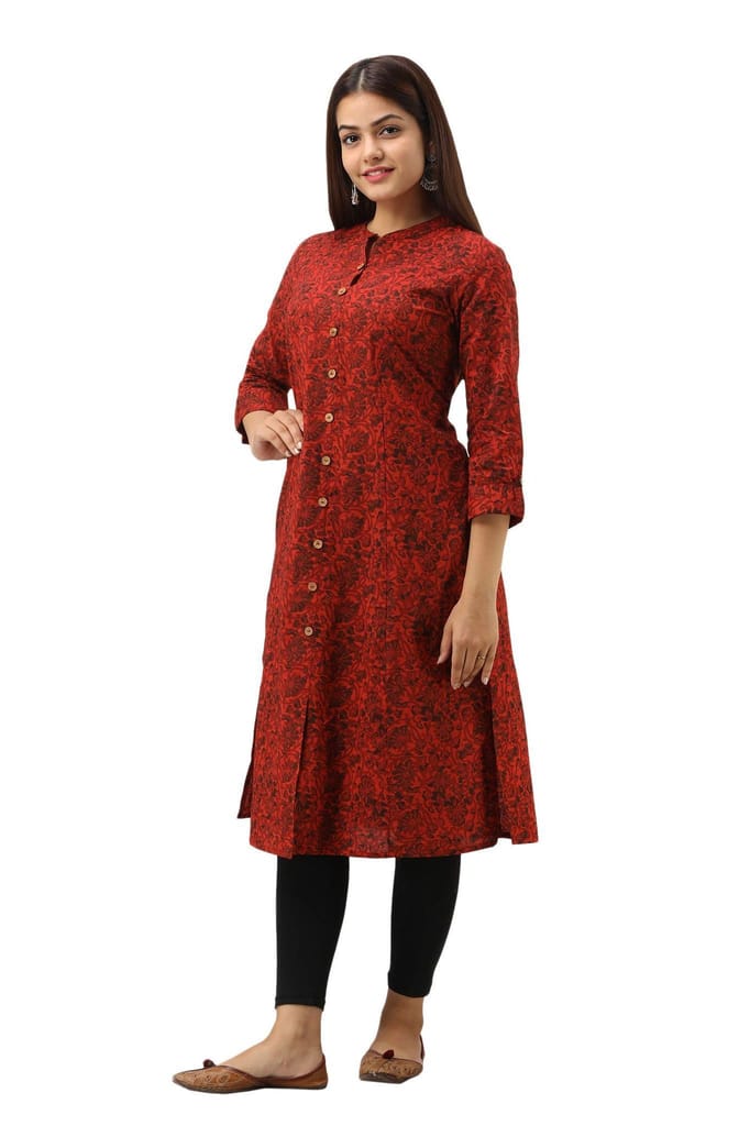 JAIPURETHNICWEAVES Women's Cotton Floral Printed A-Line Kurta
