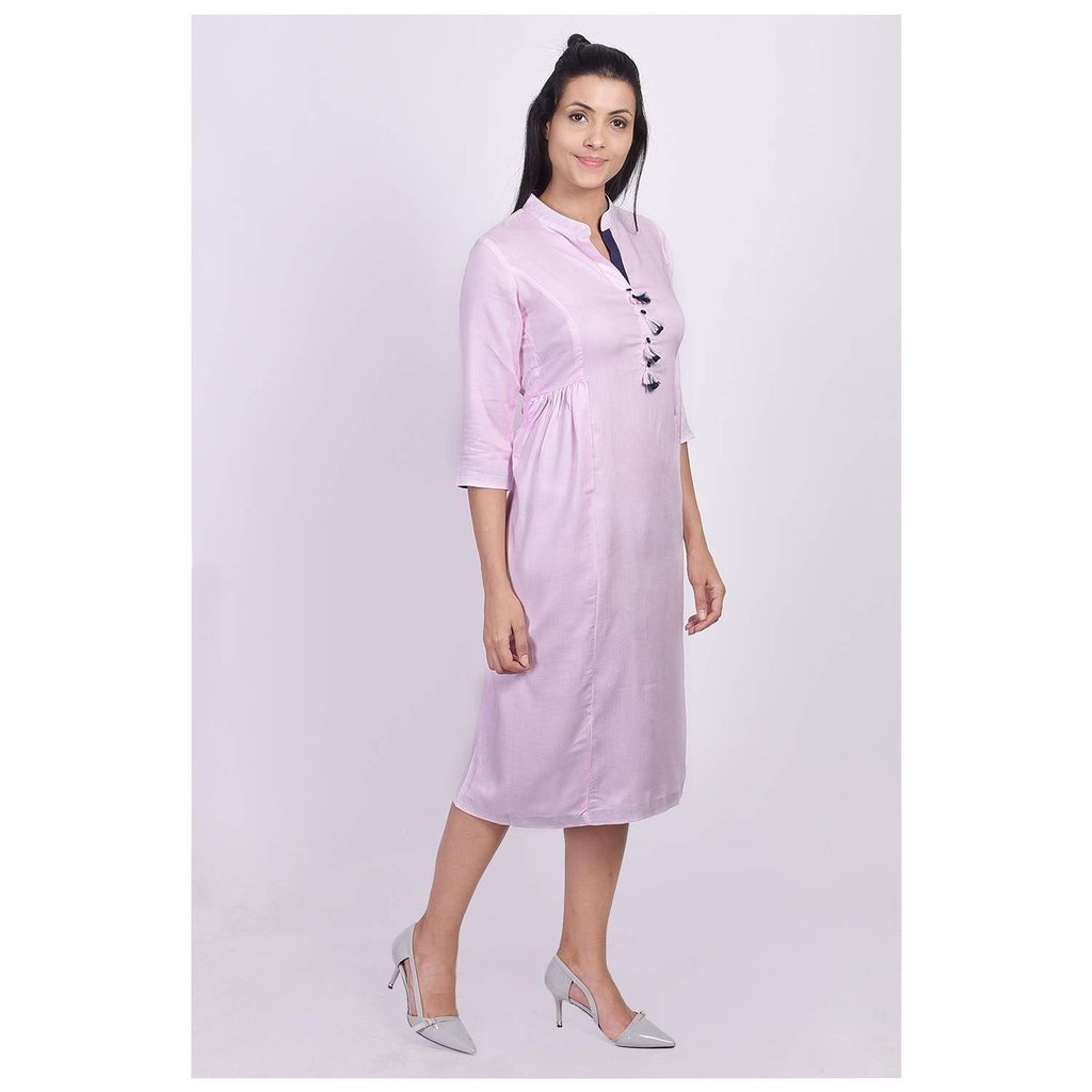 JAIPURETHNICWEAVES Women's Rayon Solid A-Line Kurta (Light Pink)