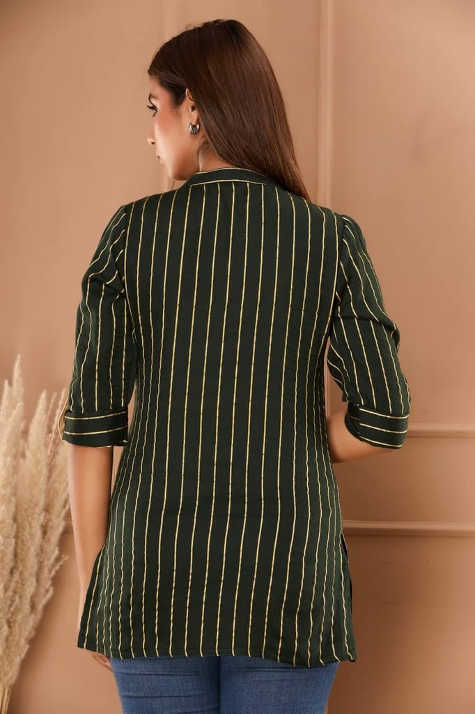 JAIPURETHNICWEAVES Womens Cotton Cambric Stripes Print Straight Tunic (Blue)