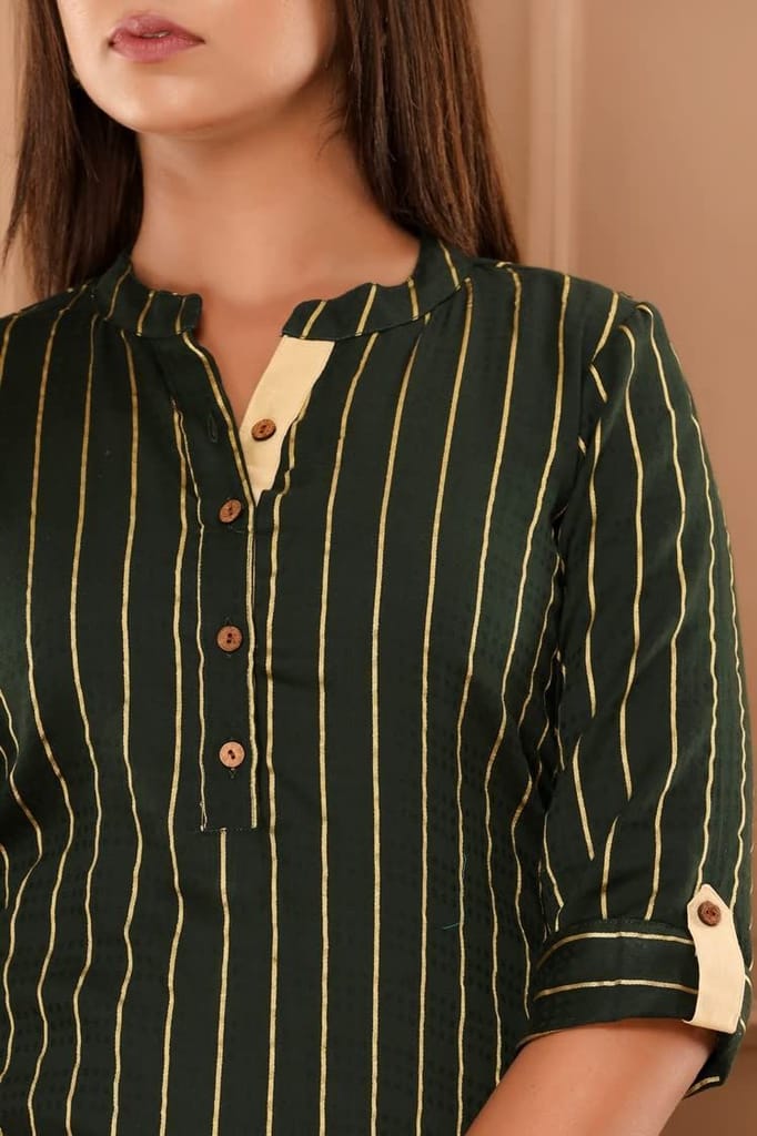 JAIPURETHNICWEAVES Womens Cotton Cambric Stripes Print Straight Tunic (Blue)