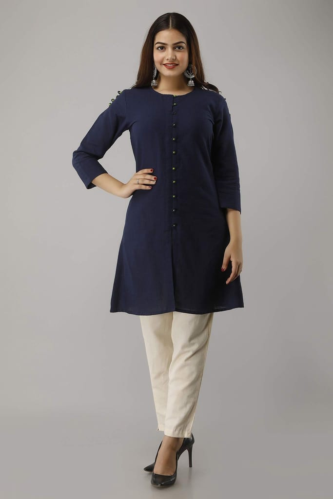 JAIPURETHNICWEAVES Women's Cotton Slub Solid Straight Tunic Kurti