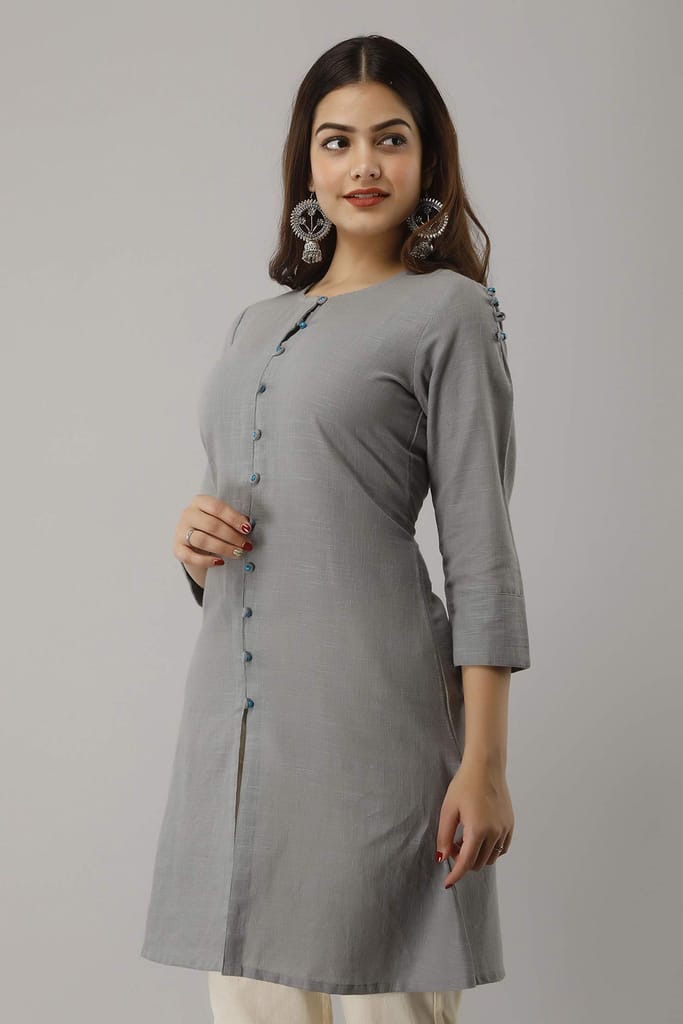 JAIPURETHNICWEAVES Women's Cotton Slub Solid Straight Tunic Kurti