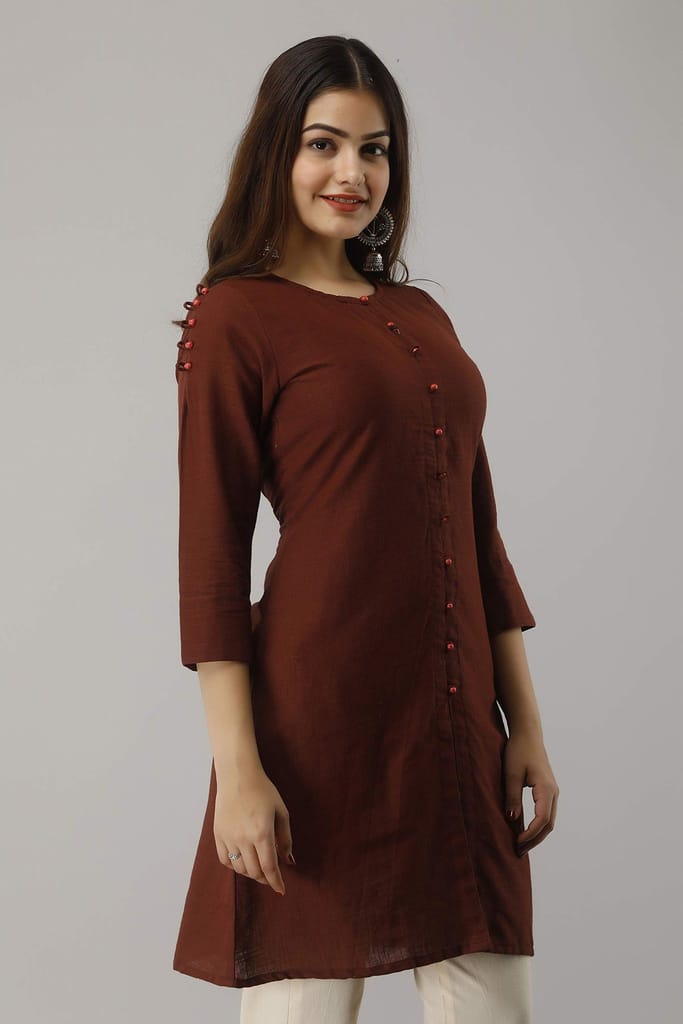 JAIPURETHNICWEAVES Women's Cotton Slub Solid Straight Tunic Kurti