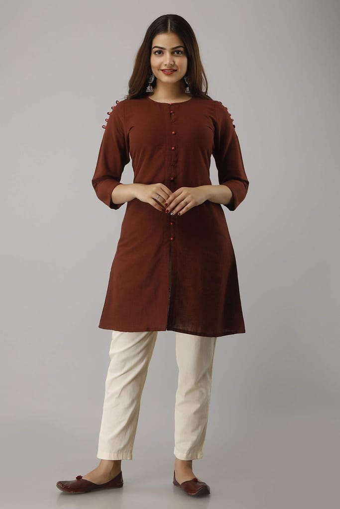 JAIPURETHNICWEAVES Women's Cotton Slub Solid Straight Tunic Kurti