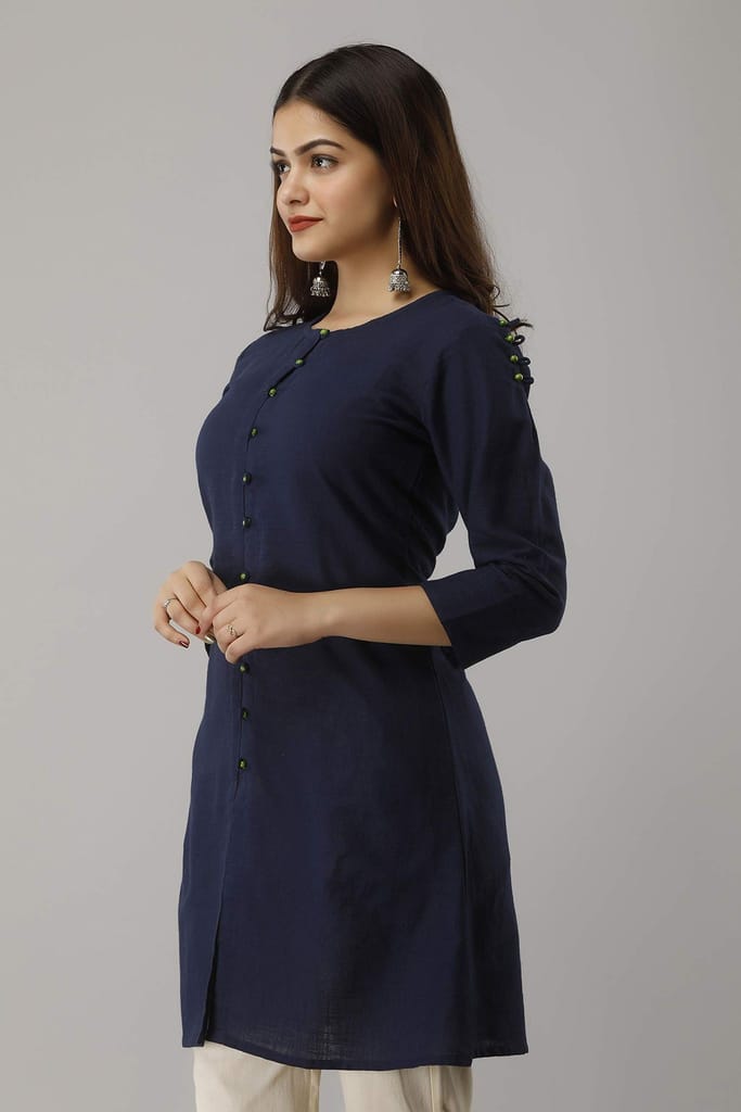 JAIPURETHNICWEAVES Women's Cotton Slub Solid Straight Tunic Kurti