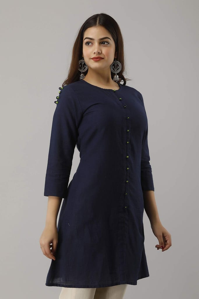 JAIPURETHNICWEAVES Women's Cotton Slub Solid Straight Tunic Kurti