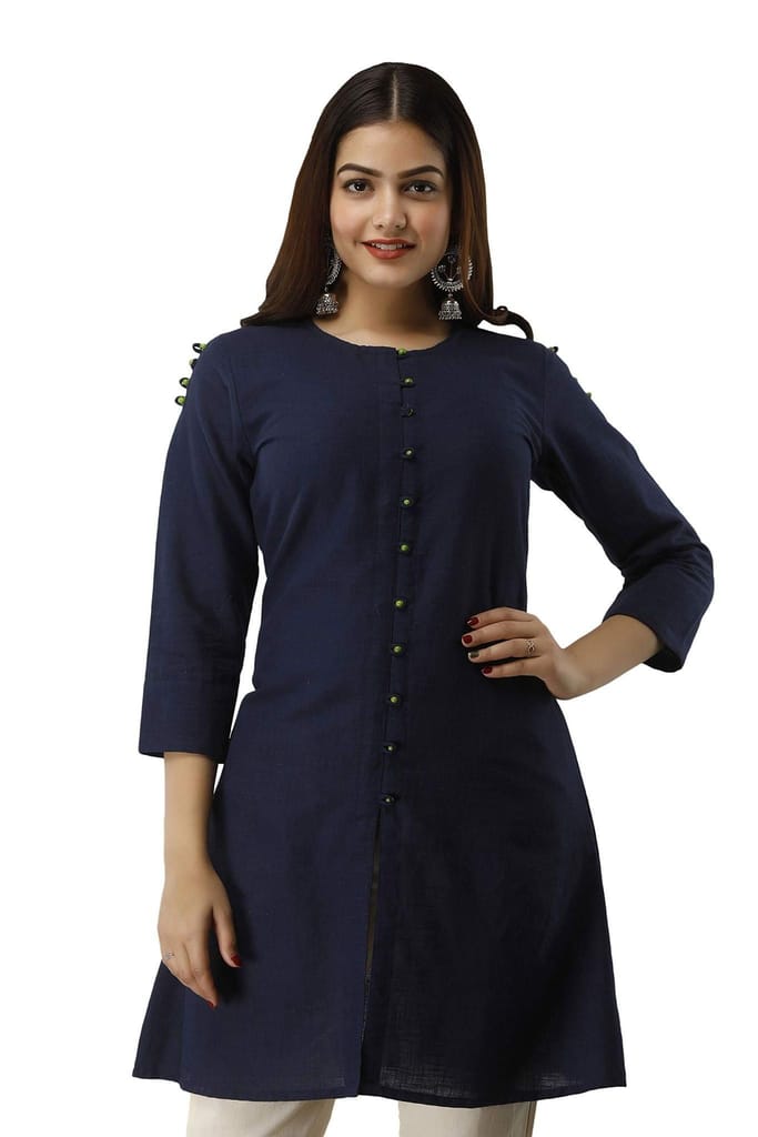 JAIPURETHNICWEAVES Women's Cotton Slub Solid Straight Tunic Kurti