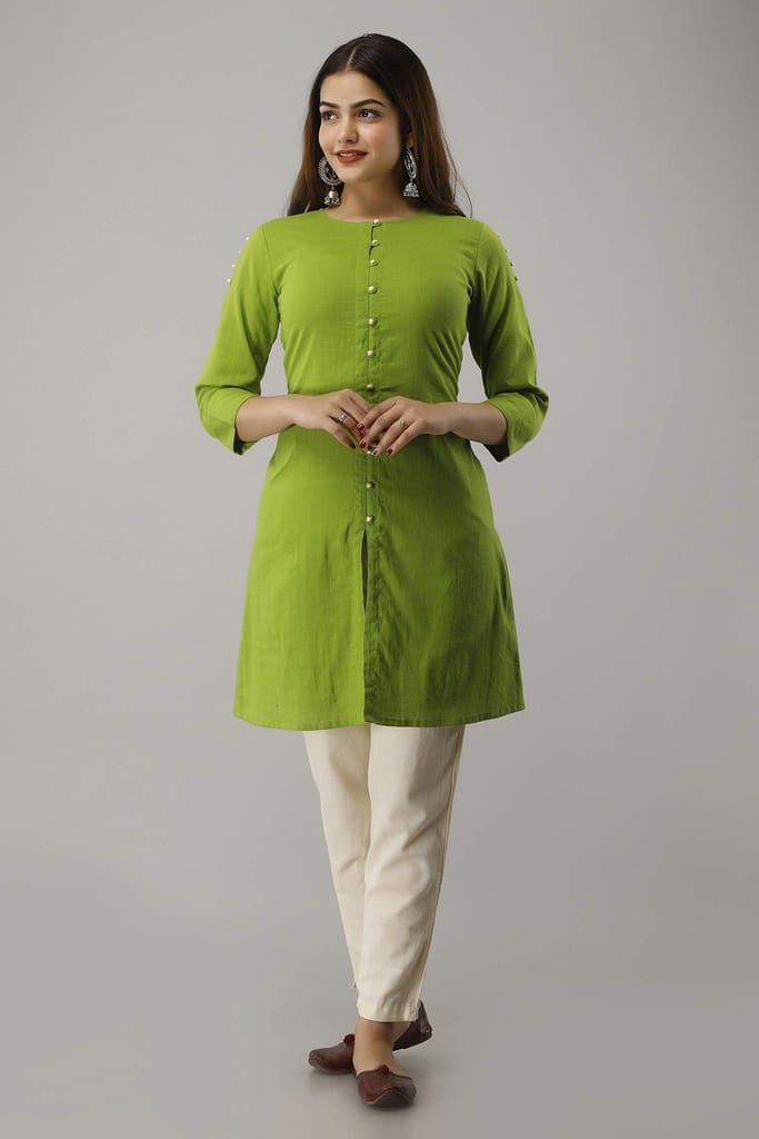 JAIPURETHNICWEAVES Women's Cotton Slub Solid Straight Tunic Kurti
