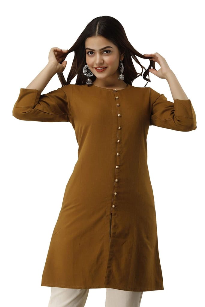 JAIPURETHNICWEAVES Women's Cotton Slub Solid Straight Tunic Kurti