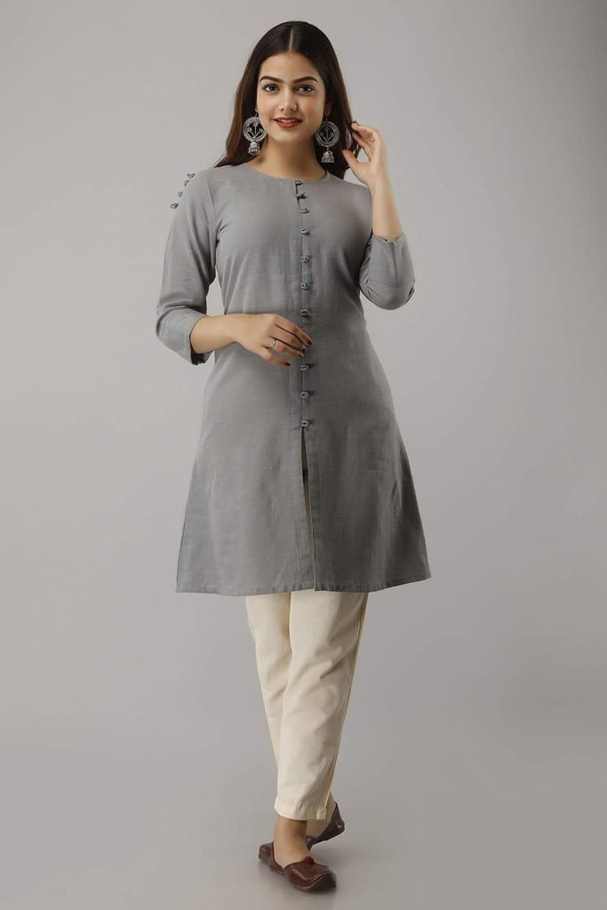 JAIPURETHNICWEAVES Women's Cotton Slub Solid Straight Tunic Kurti