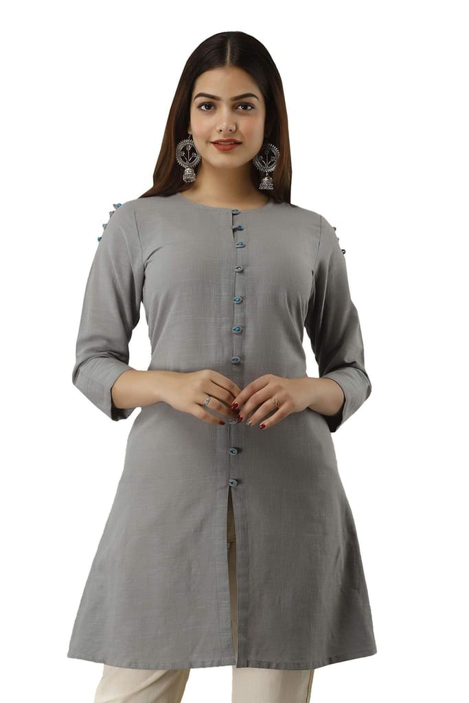 JAIPURETHNICWEAVES Women's Cotton Slub Solid Straight Tunic Kurti