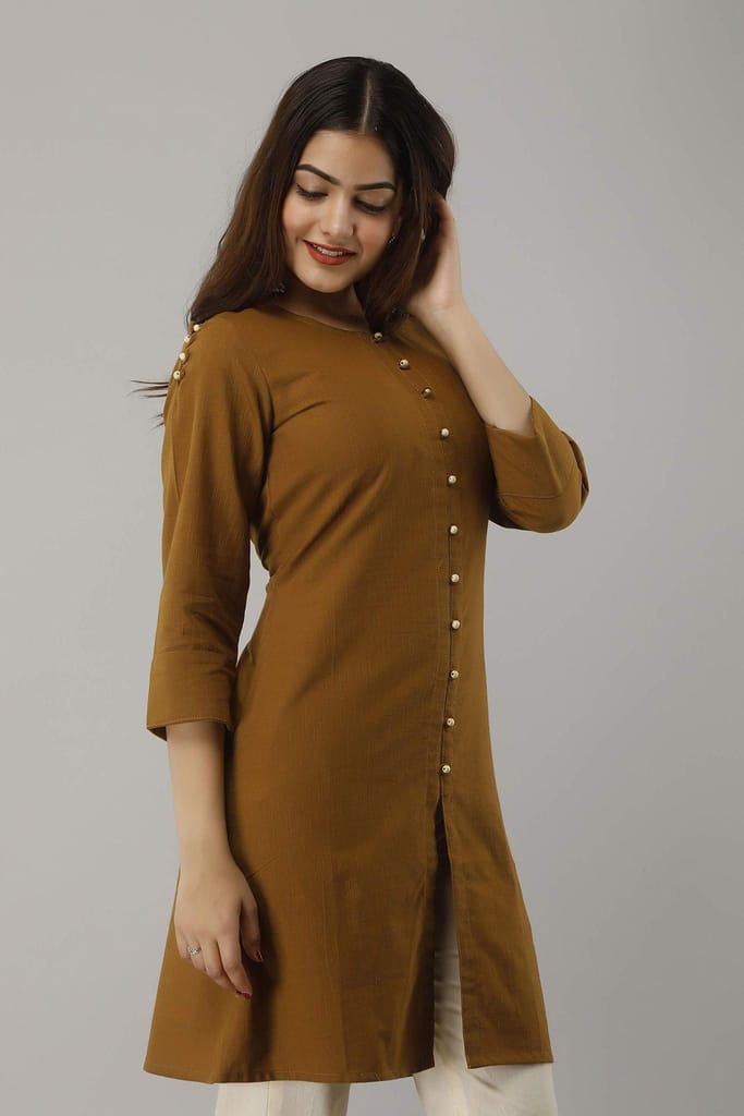 JAIPURETHNICWEAVES Women's Cotton Slub Solid Straight Tunic Kurti