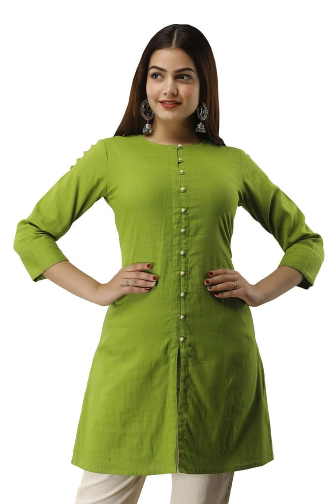 JAIPURETHNICWEAVES Women's Cotton Slub Solid Straight Tunic Kurti