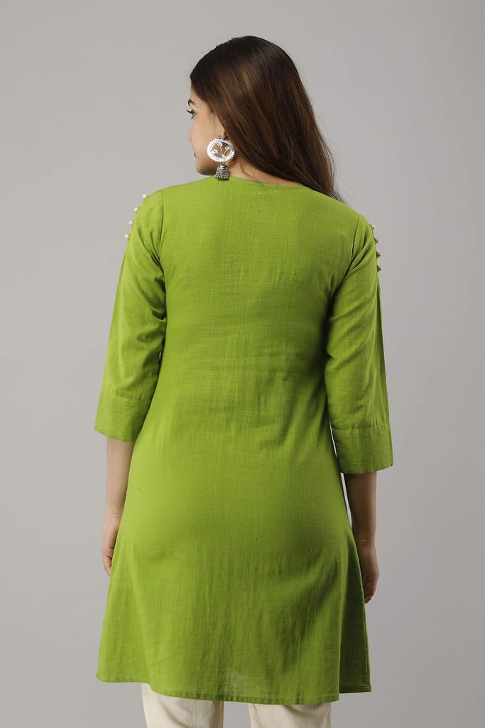 JAIPURETHNICWEAVES Women's Cotton Slub Solid Straight Tunic Kurti