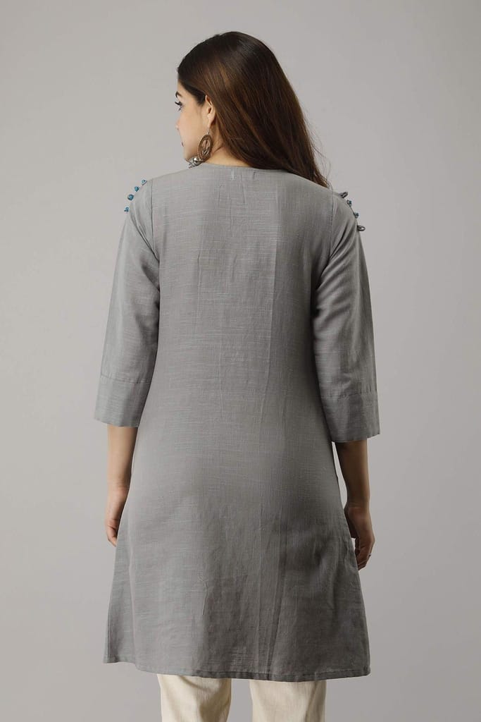 JAIPURETHNICWEAVES Women's Cotton Slub Solid Straight Tunic Kurti