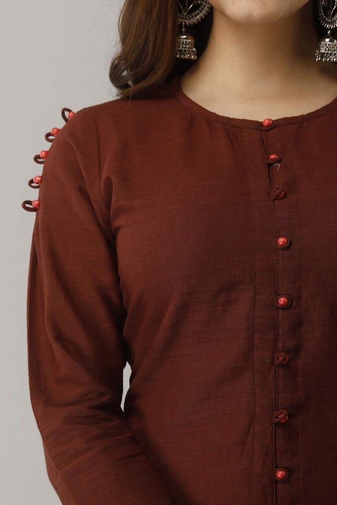 JAIPURETHNICWEAVES Women's Cotton Slub Solid Straight Tunic Kurti