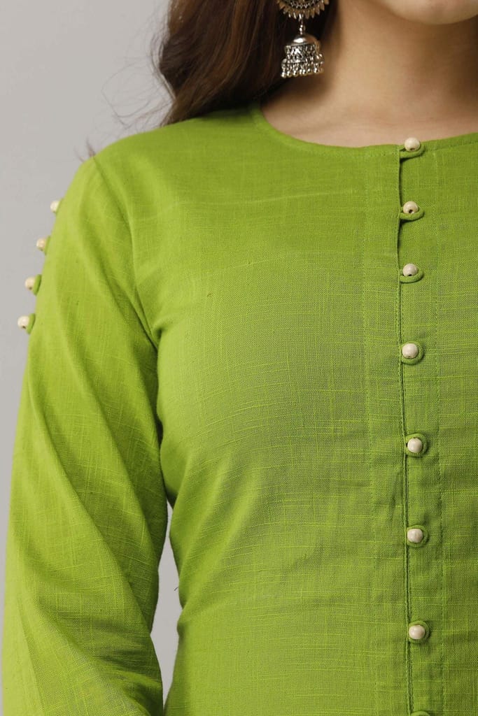 JAIPURETHNICWEAVES Women's Cotton Slub Solid Straight Tunic Kurti