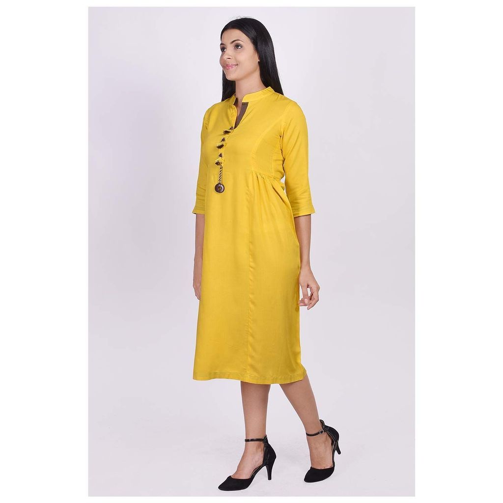 JAIPURETHNICWEAVES Women's Rayon Solid A-Line Kurta (Yellow)
