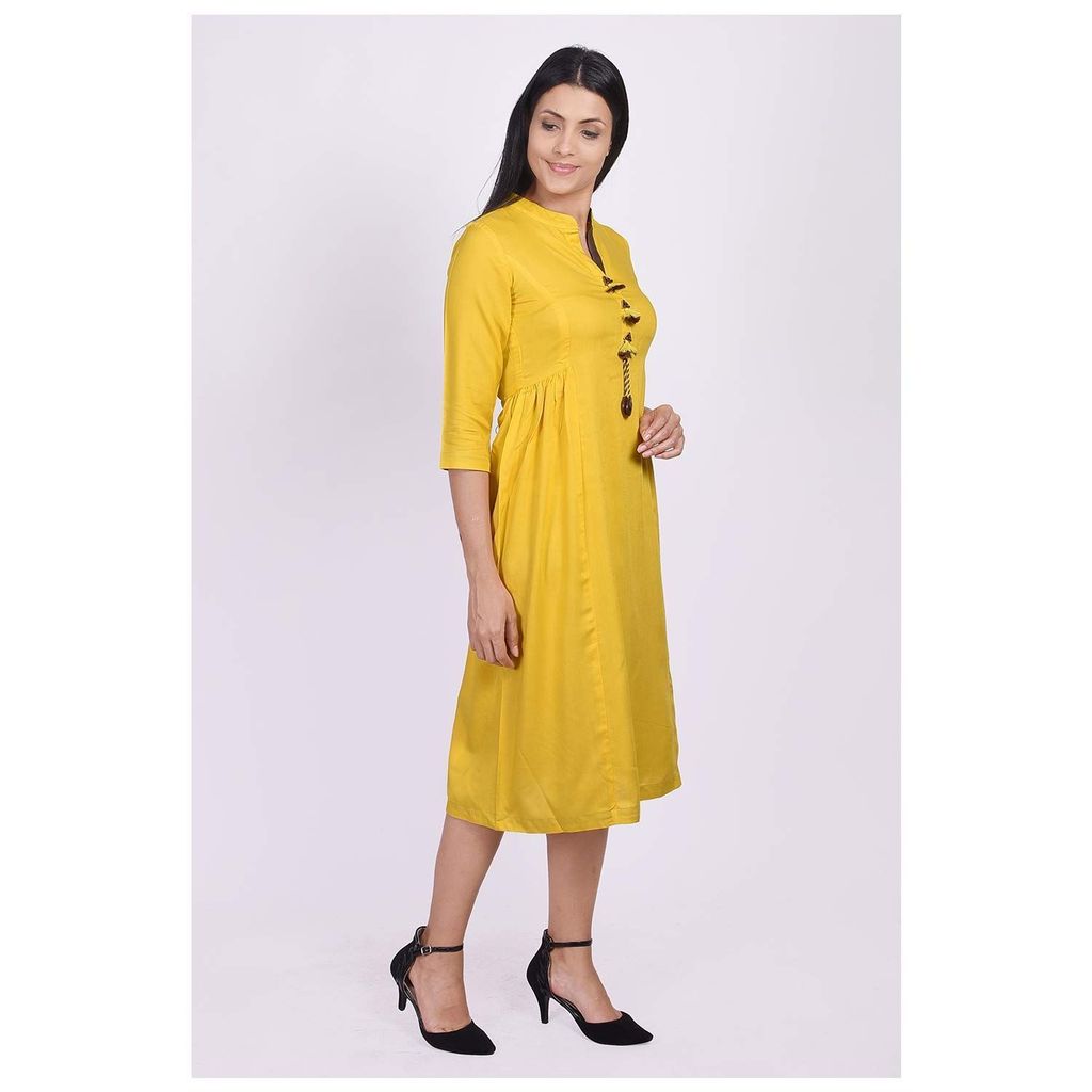 JAIPURETHNICWEAVES Women's Rayon Solid A-Line Kurta (Yellow)