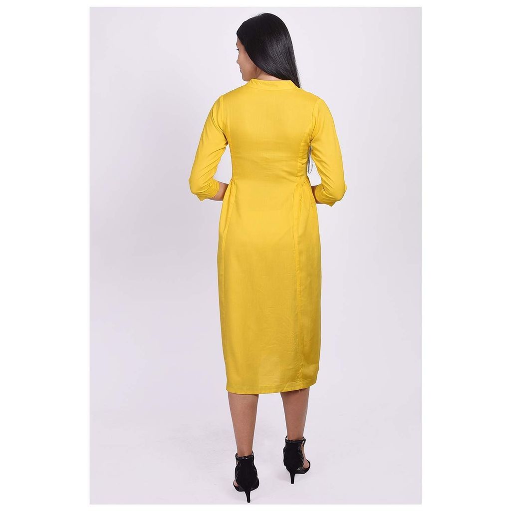 JAIPURETHNICWEAVES Women's Rayon Solid A-Line Kurta (Yellow)