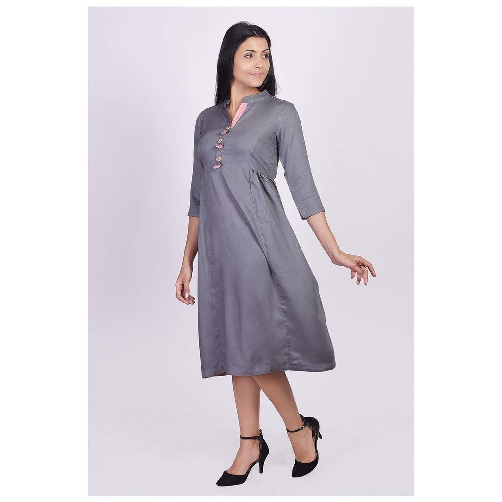 JAIPURETHNICWEAVES Women's Rayon Solid A-Line Kurta (Grey)