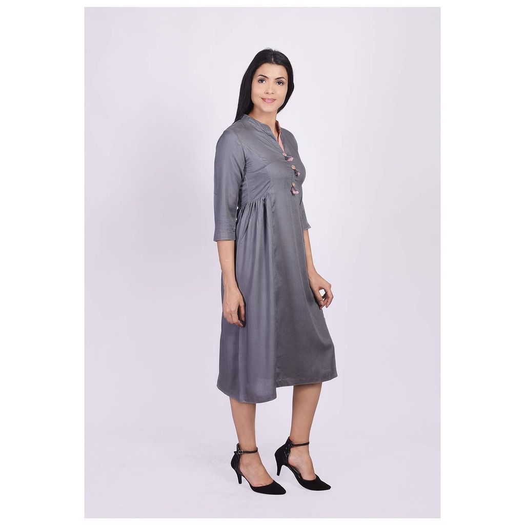 JAIPURETHNICWEAVES Women's Rayon Solid A-Line Kurta (Grey)