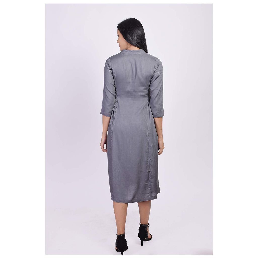 JAIPURETHNICWEAVES Women's Rayon Solid A-Line Kurta (Grey)