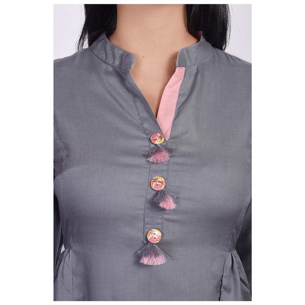 JAIPURETHNICWEAVES Women's Rayon Solid A-Line Kurta (Grey)