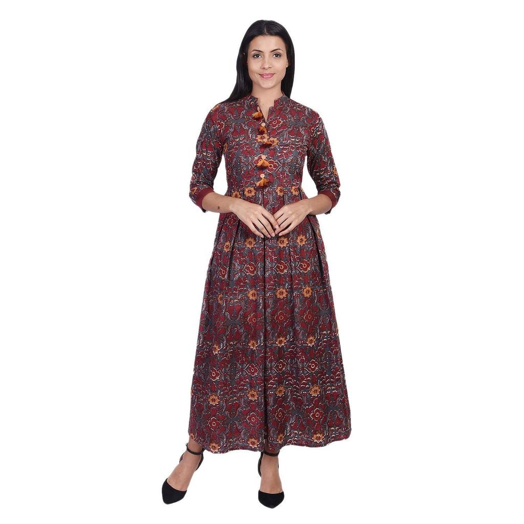 JAIPURETHNICWEAVES Women's Cotton Floral Printed Anarkali Long Maxi Dress