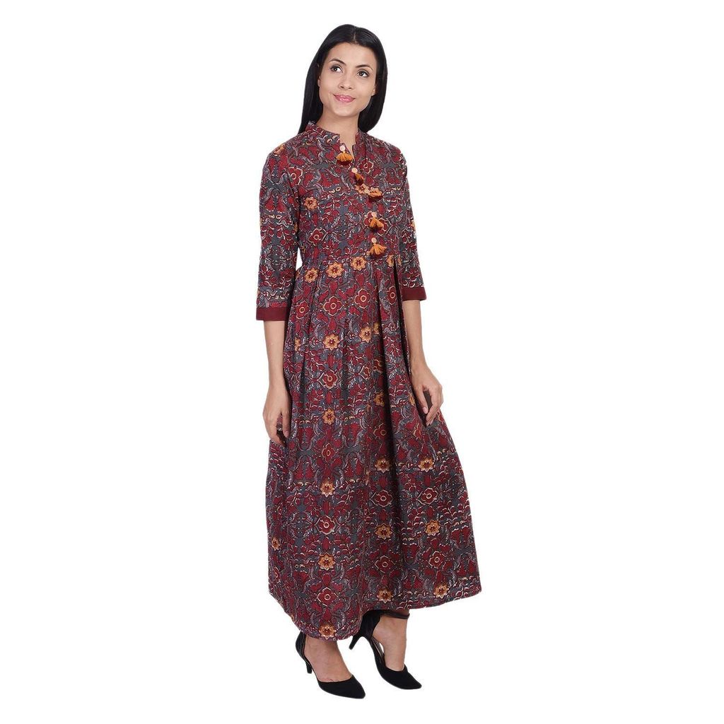 JAIPURETHNICWEAVES Women's Cotton Floral Printed Anarkali Long Maxi Dress