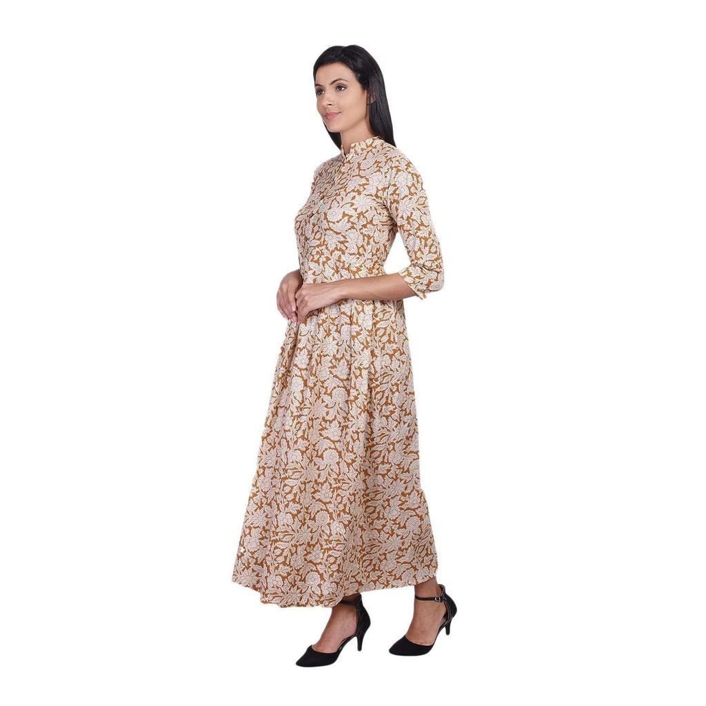 JAIPURETHNICWEAVES Women's Cotton Floral Printed Anarkali Long Maxi Dress