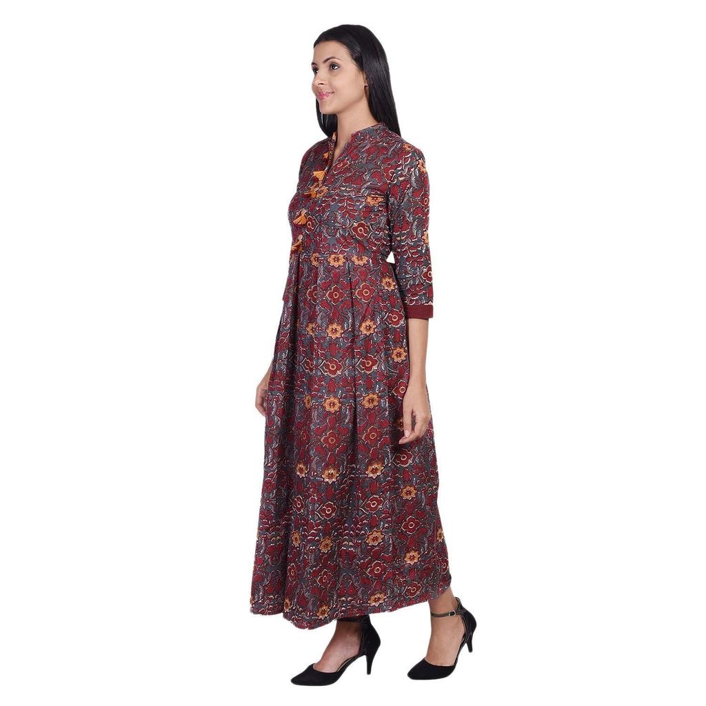 JAIPURETHNICWEAVES Women's Cotton Floral Printed Anarkali Long Maxi Dress