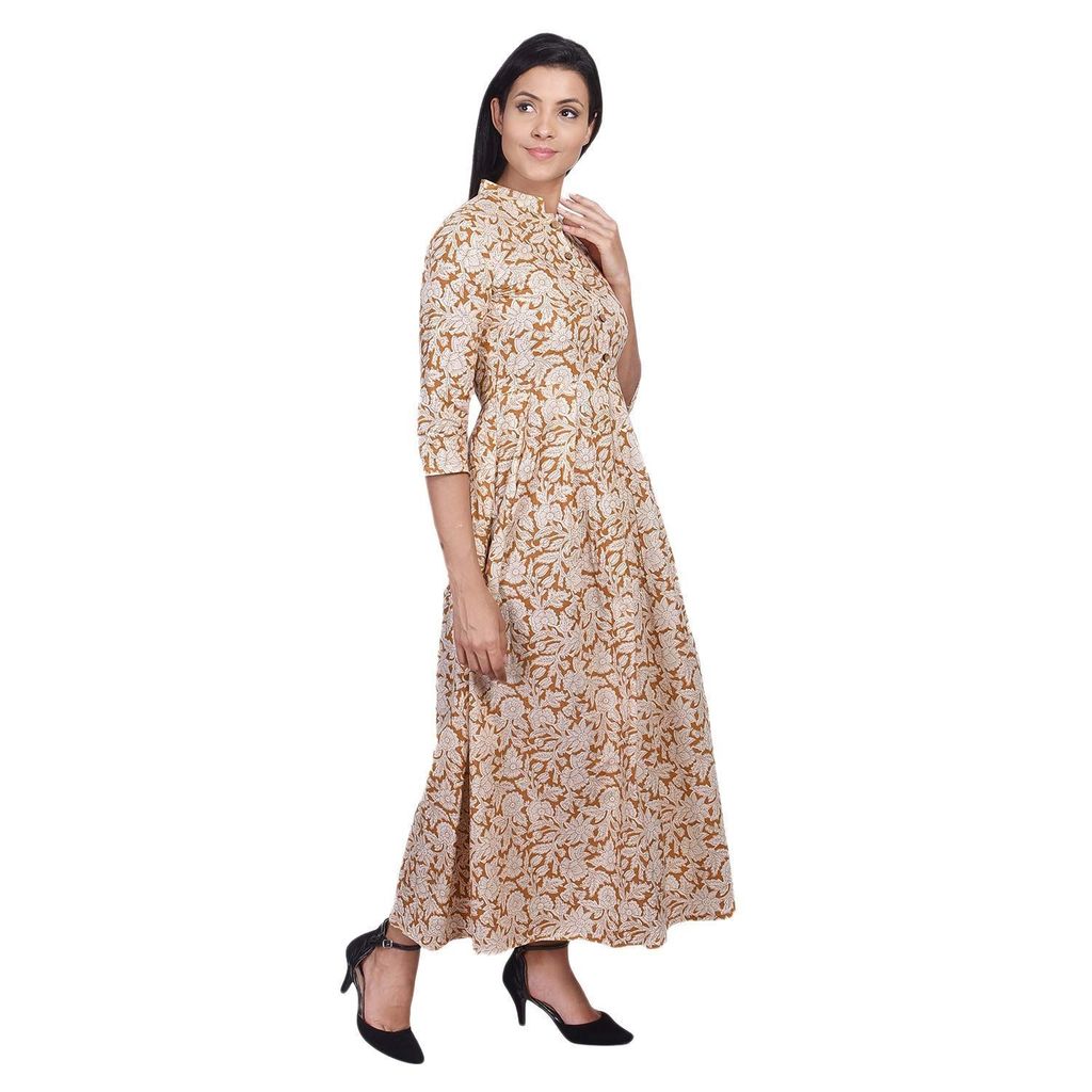 JAIPURETHNICWEAVES Women's Cotton Floral Printed Anarkali Long Maxi Dress