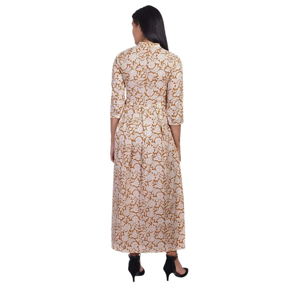 JAIPURETHNICWEAVES Women's Cotton Floral Printed Anarkali Long Maxi Dress