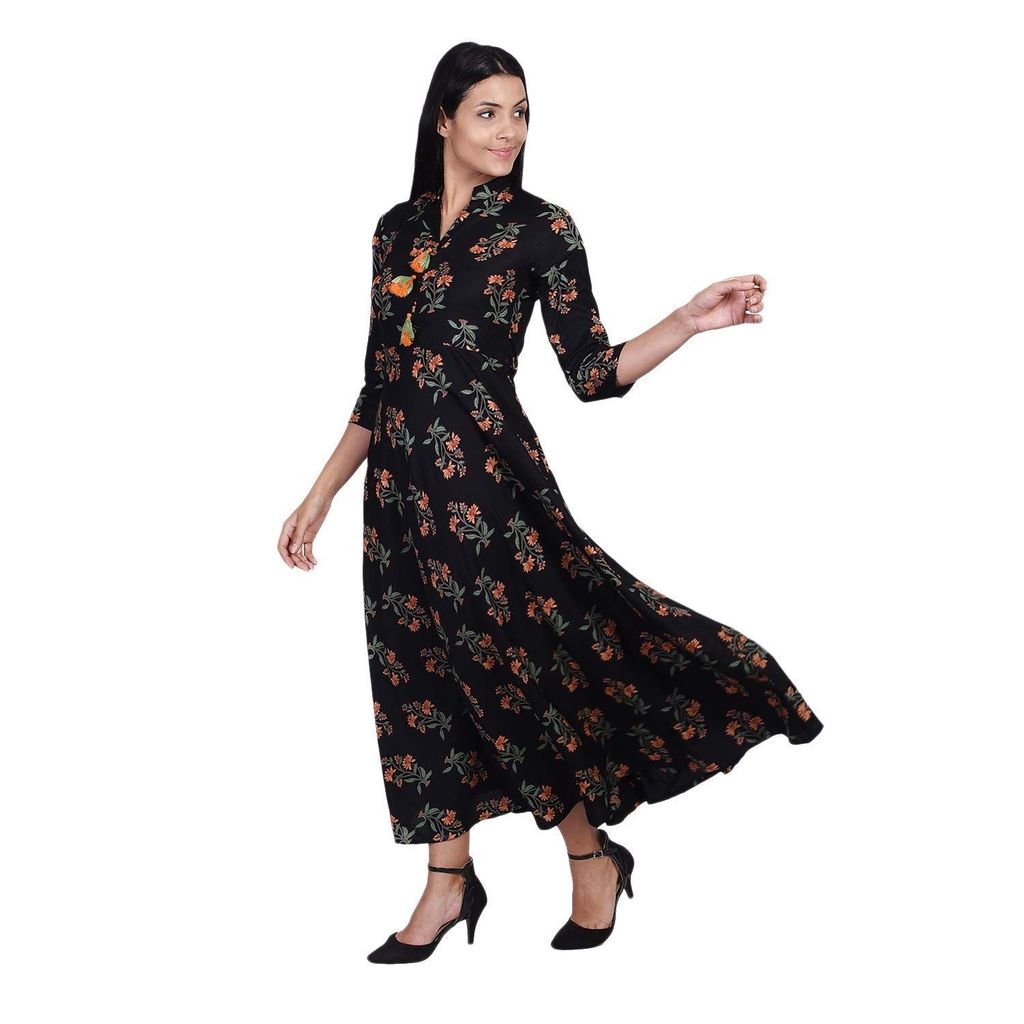 JAIPURETHNICWEAVES Women's Rayon Floral Printed Anarkali Long Maxi Dress